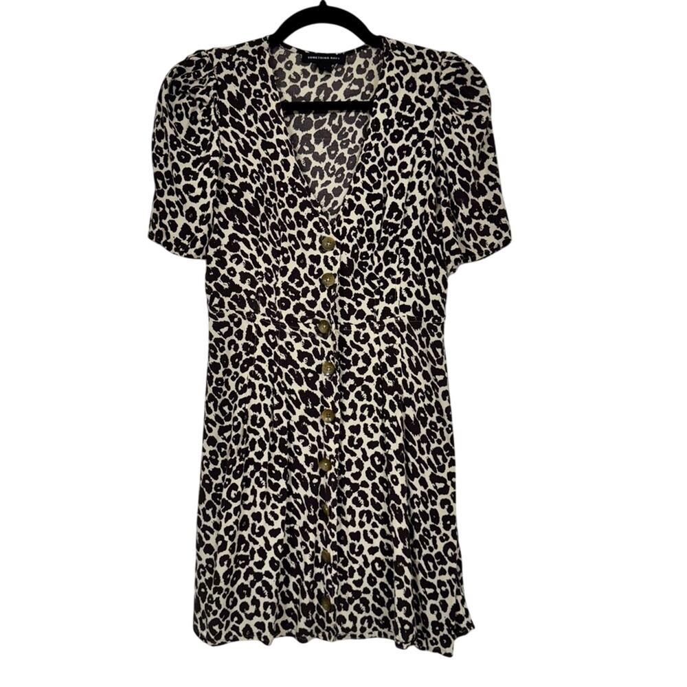 Something Navy Revolve Animal Print Button Down Sun Dress Womens XS Cream Brown